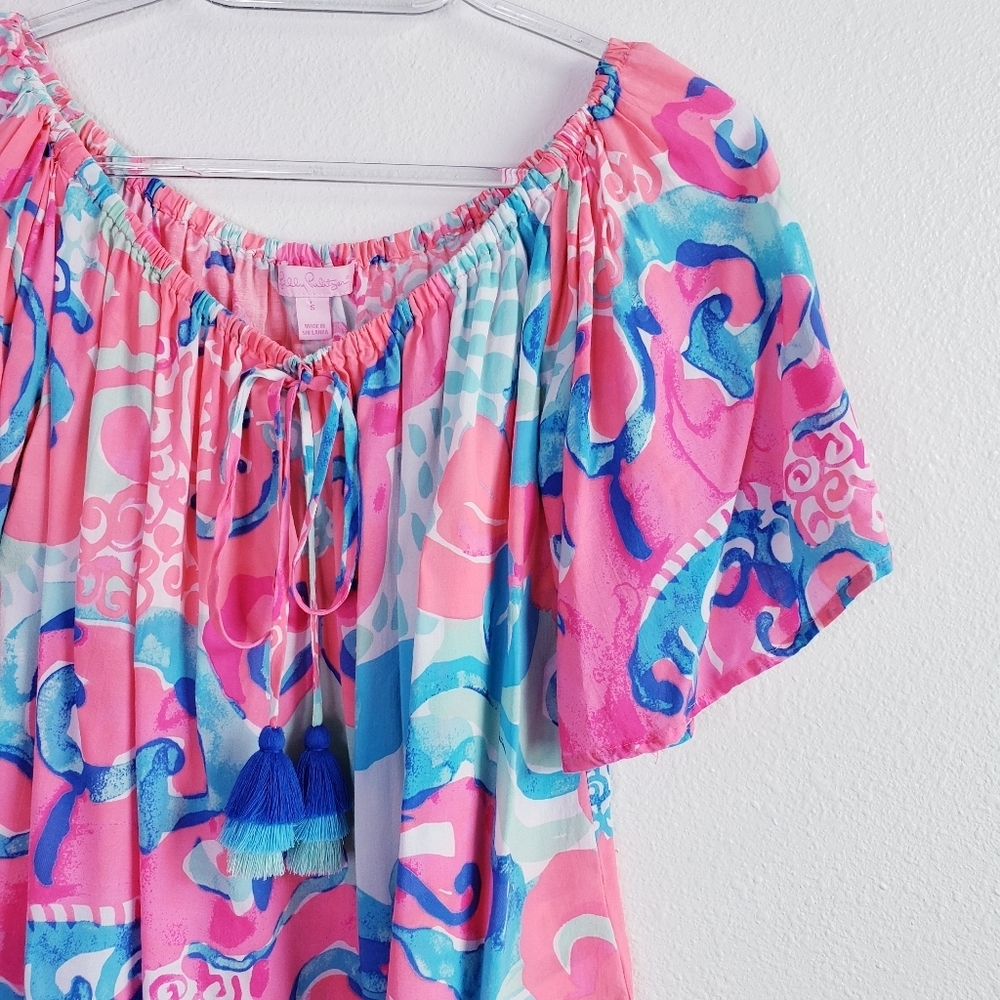Lilly Pulitzer Sain Off The Sholder Top In Coral Reef I'm So Jelly - Picture 3 of 8